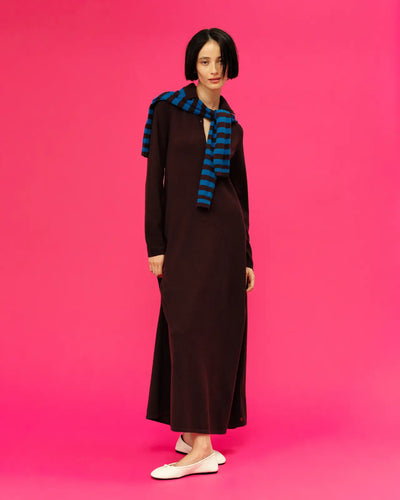 Aubergine Wool-Cashmere A-Line Polo Dress