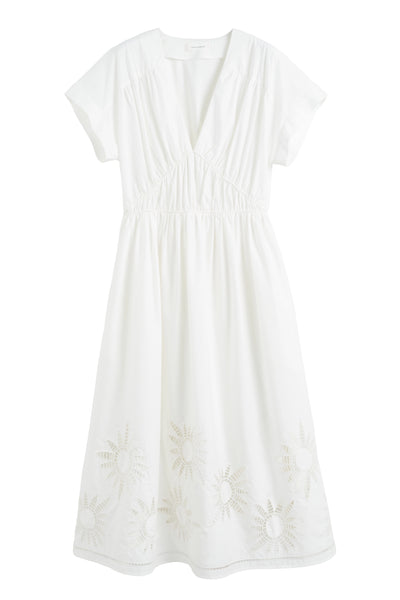 Cream Cotton-Lyocell Broderie Dress