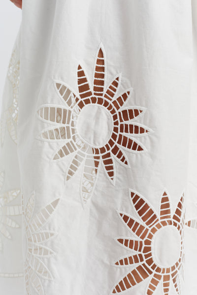 Cream Cotton-Lyocell Broderie Dress
