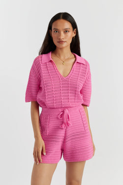 Pink Cotton Crochet Shorts