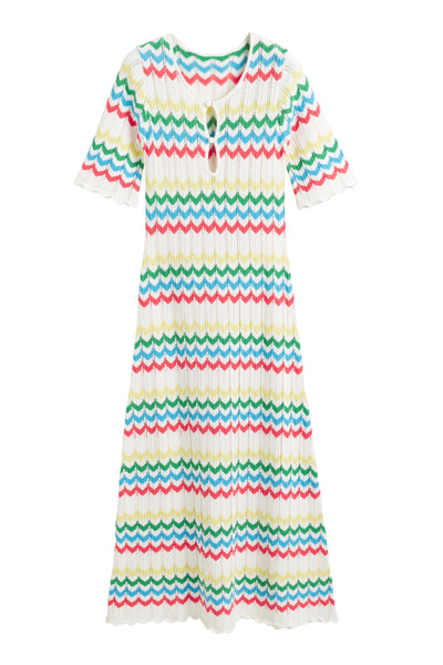Colorful zigzag patterned dress on a white background