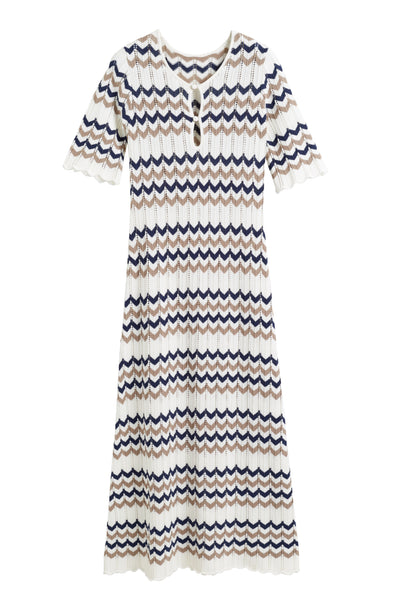 Navy Cotton Chevron Stitch Dress