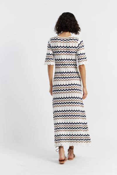 Navy Cotton Chevron Stitch Dress