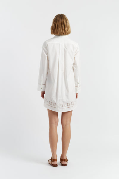 Cream Cotton-Lyocell Broderie Shirt Dress