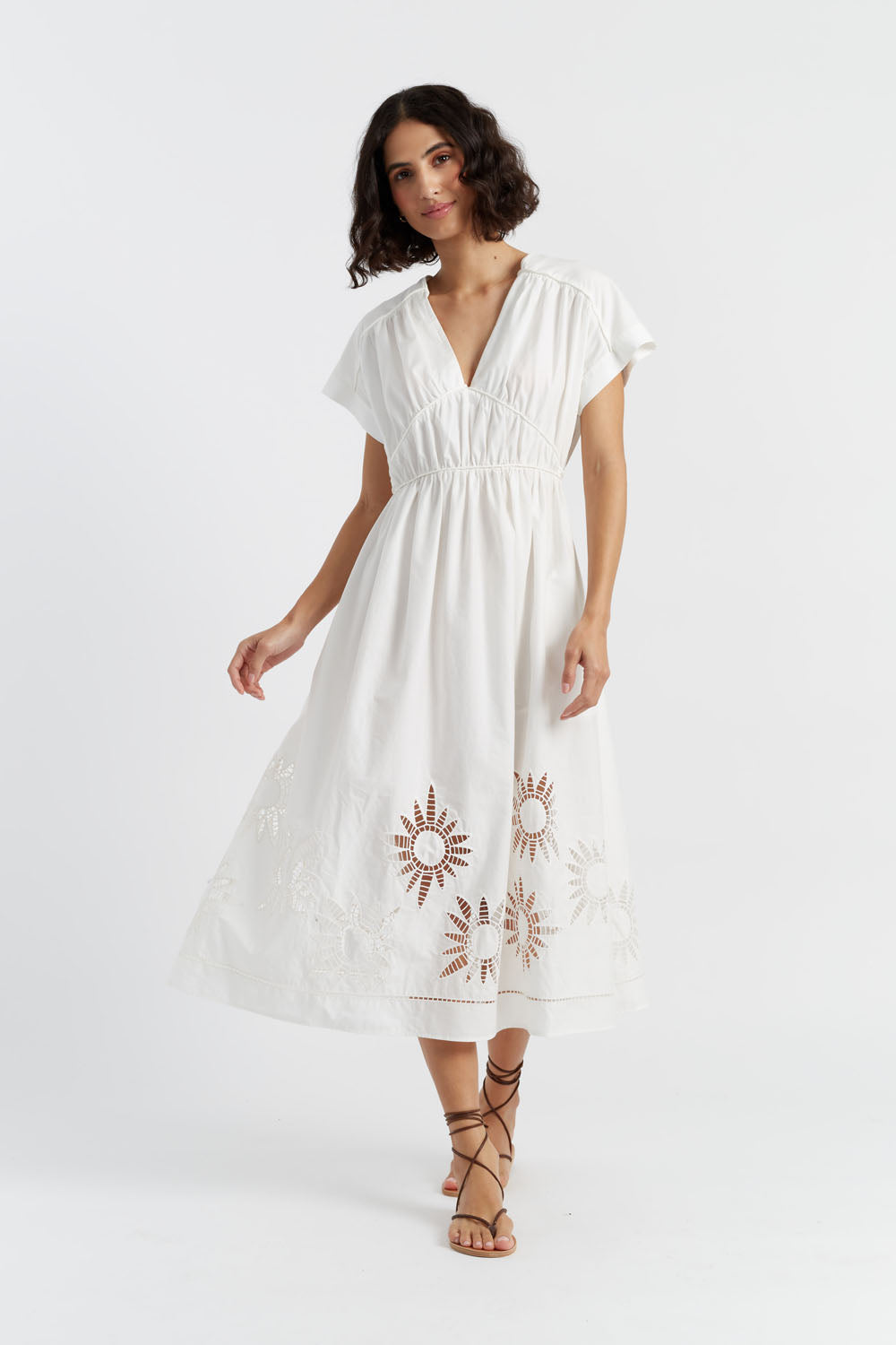 Cream Cotton-Lyocell Broderie Dress