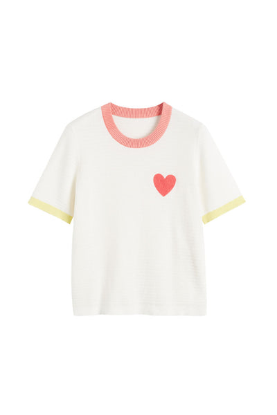 Cream Cotton Heart Breton Crochet T-Shirt