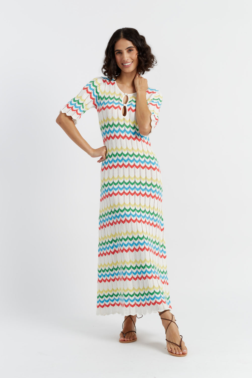 Cream Cotton Chevron Stitch Dress