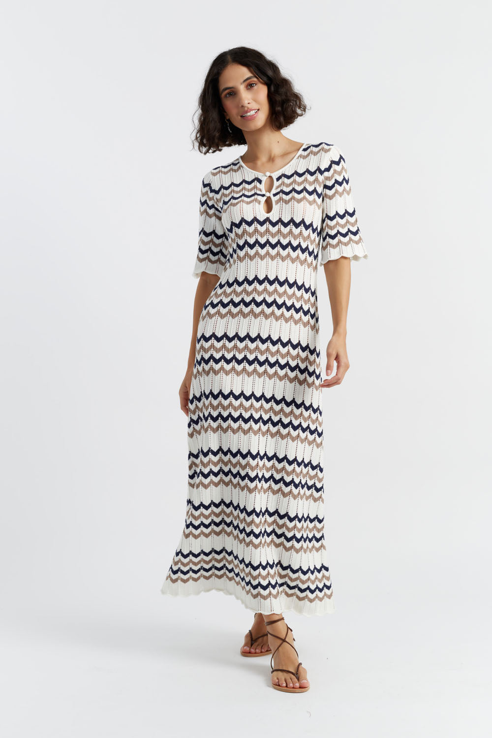 Navy Cotton Chevron Stitch Dress