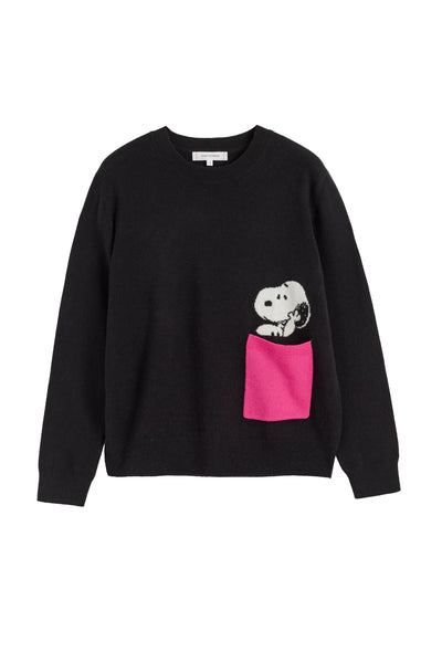 Black Wool-Cashmere Peek Pocket Snoopy Sweater