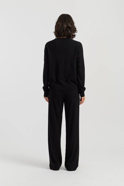 Black Wool-Cashmere Peek Pocket Snoopy Sweater