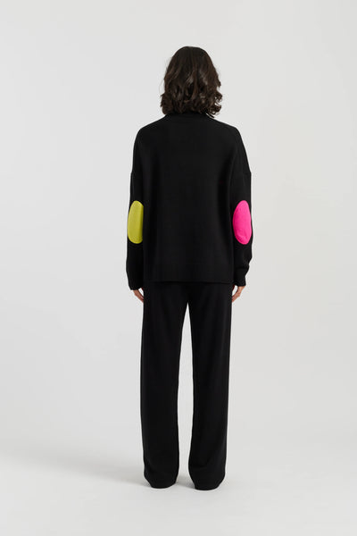 Black Wool-Cashmere Elbow Patch Rollneck Sweater