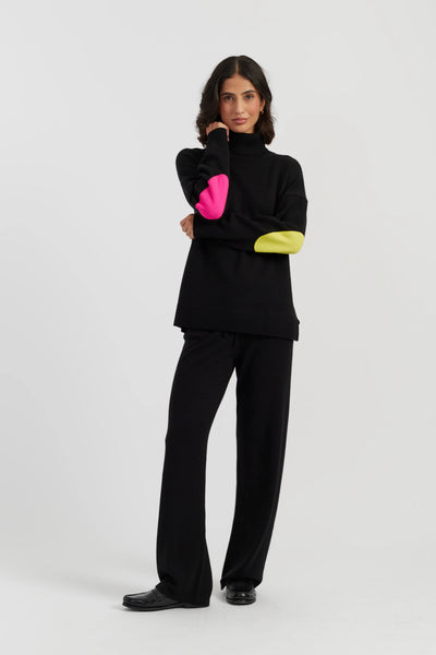 Black Wool-Cashmere Elbow Patch Rollneck Sweater