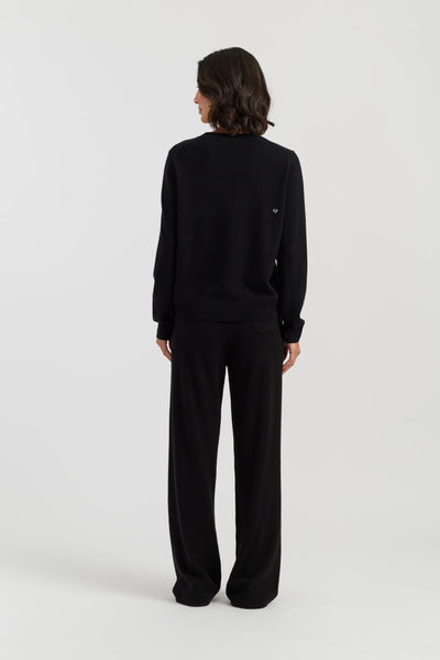 Black Wool-Cashmere Bow Embroidered Sweater