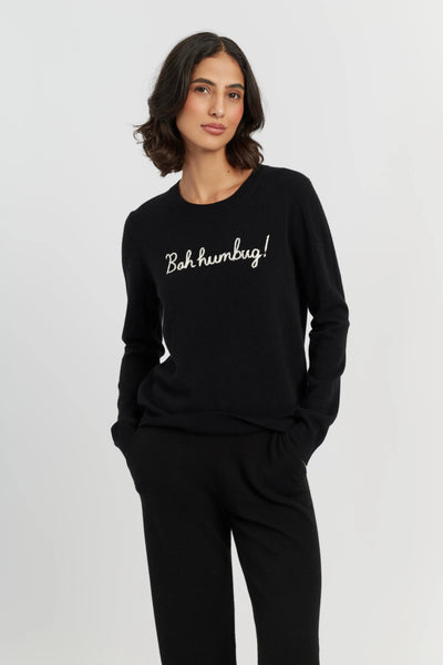 Exclusive Black Wool-Cashmere Bah Humbug Sweater