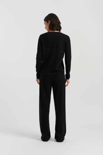 Black Wool-Cashmere Heart Breton Sweater