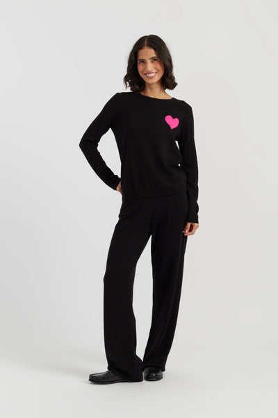 Black Wool-Cashmere Heart Breton Sweater