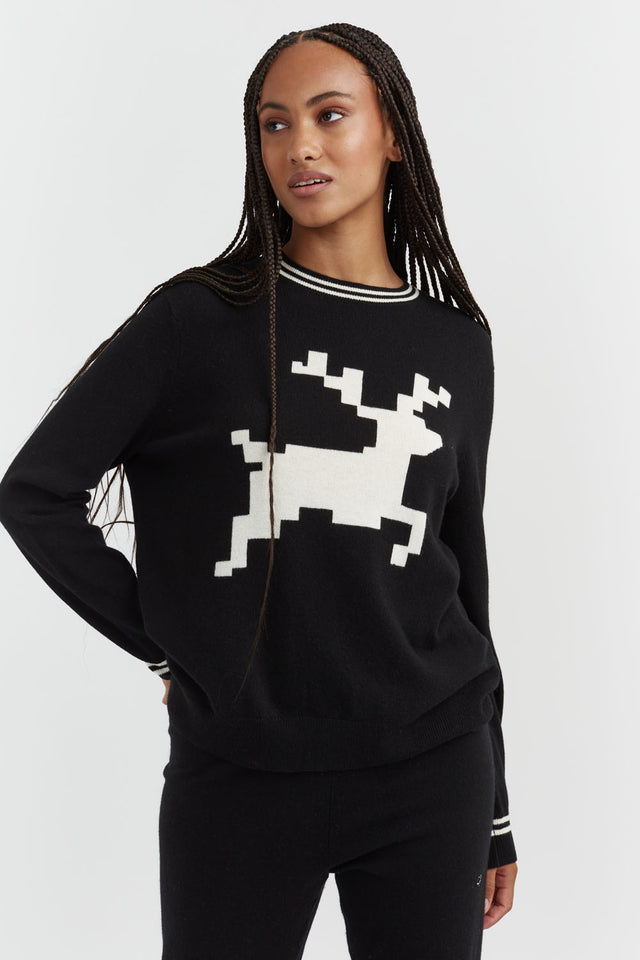 Black Wool-Cashmere Reindeer Sweater image 1
