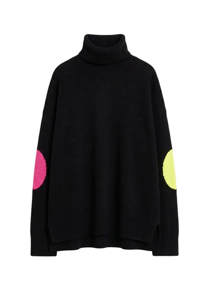 Black Wool-Cashmere Elbow Patch Rollneck Sweater