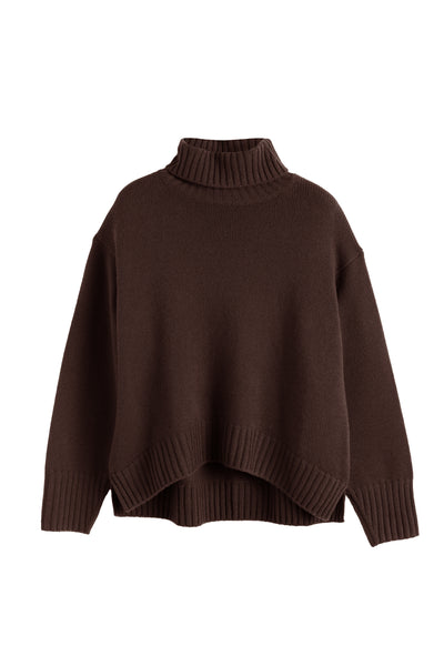 Chocolate Pure Cashmere Relaxed Rollneck Sweater