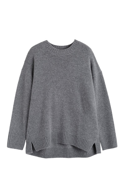 Grey-Melange Pure Cashmere Crew Neck Sweater