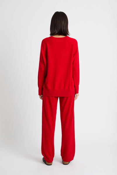 Velvet-Red Pure Cashmere Slouchy Sweater