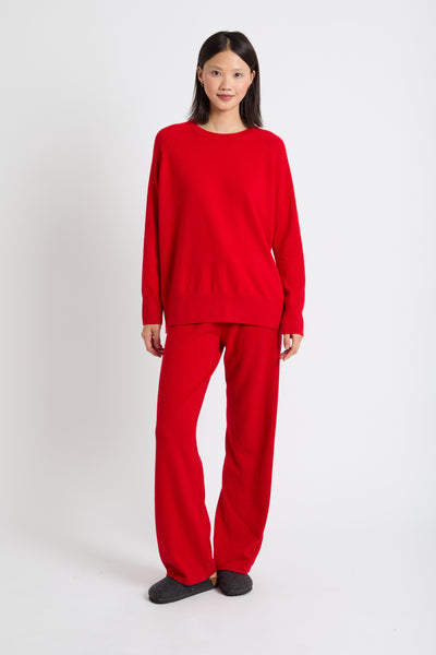 Velvet-Red Pure Cashmere Slouchy Sweater