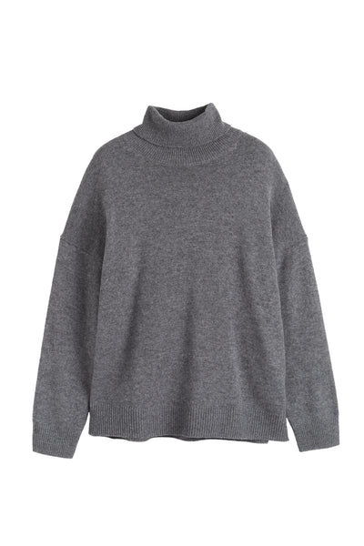 Grey-Melange Pure Cashmere Rollneck Sweater