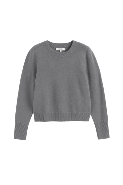 Grey-Melange Pure Cashmere Cropped Sweater