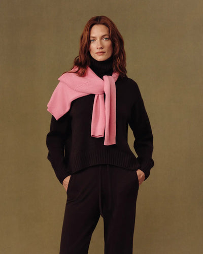 Chocolate Pure Cashmere Relaxed Rollneck Sweater