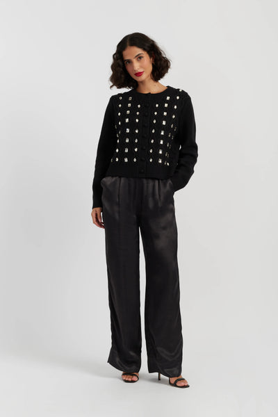 Black Pure Merino Jewelled Cable Cardigan