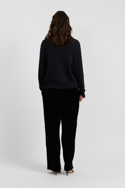 Black Wool-Cashmere Velvet Bow Sweater