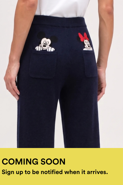 Navy Wool-Cashmere Disney Peek Pocket Wide-Leg Track Pants