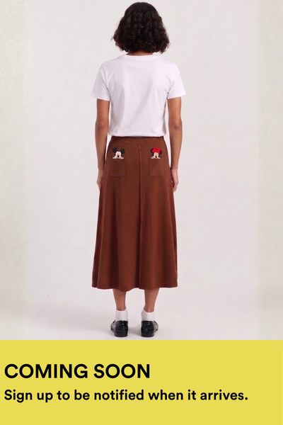 Toffee Wool-Cashmere Mickey & Minnie Peek Pocket Skirt