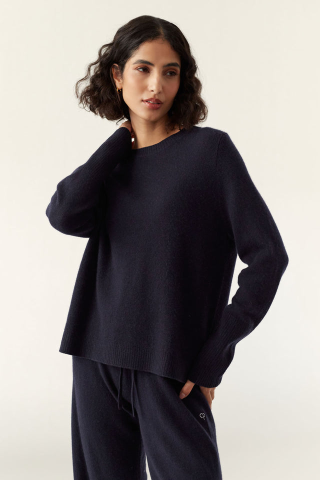 Navy Pure Cashmere Boxy Sweater image 4