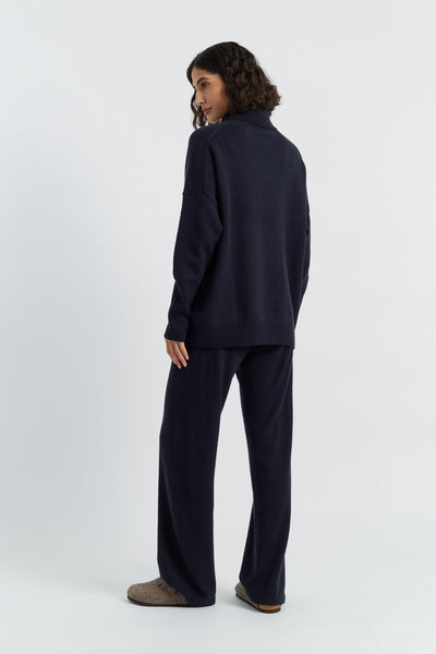 Navy Pure Cashmere Wide-Leg Pants