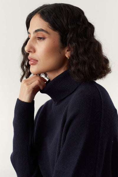 Navy Pure Cashmere Rollneck Sweater