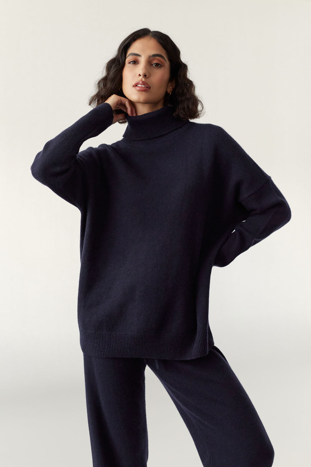 Navy Pure Cashmere Rollneck Sweater Chinti Parker UK