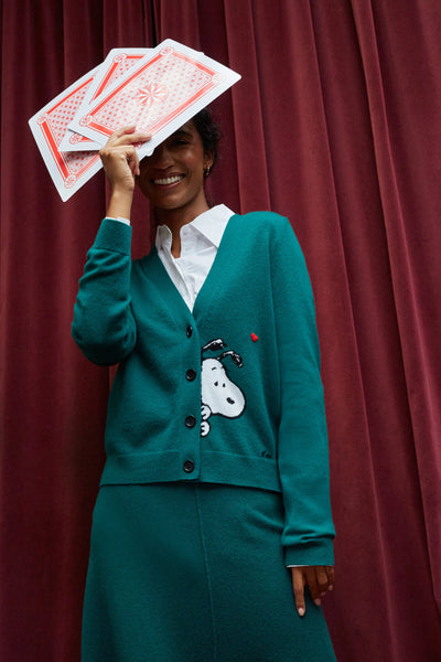Emerald Wool-Cashmere Snoopy Peek Cardigan
