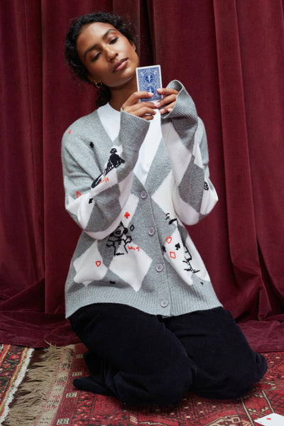 Grey Wool-Cashmere Peanuts Poker Cardigan