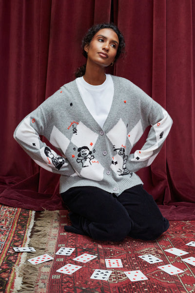 Grey Wool-Cashmere Peanuts Poker Cardigan