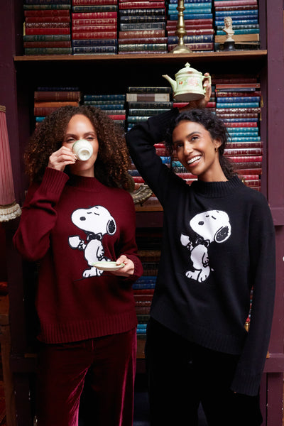 Black Wool-Cashmere Tea Time Snoopy Sweater