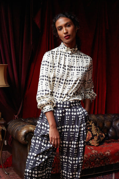 Cream Viscose Queen of Hearts Ruffle Shirt