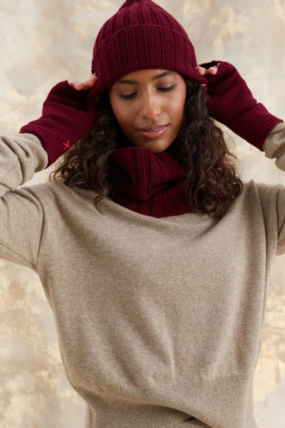 Claret Wool-Cashmere Ribbed Hat