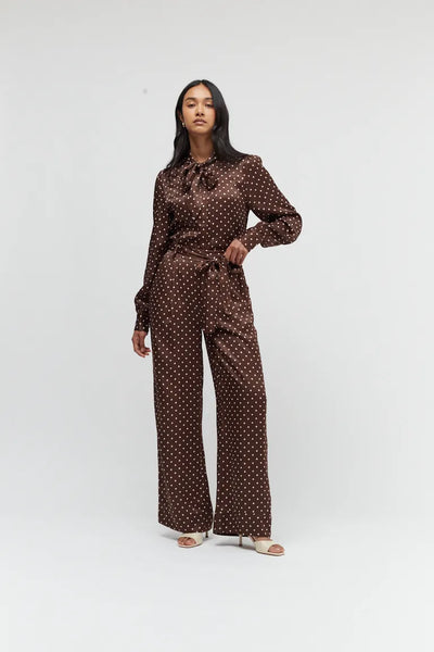 Chocolate Viscose Polka Tie Shirt