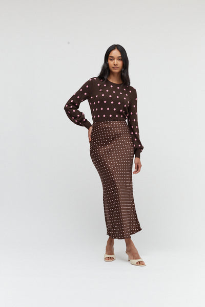 Chocolate Wool-Cashmere Polka Dot Sweater