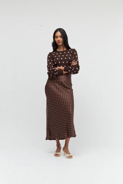 Chocolate Viscose Polka Dot Skirt