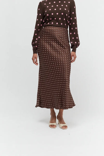 Chocolate Viscose Polka Dot Skirt