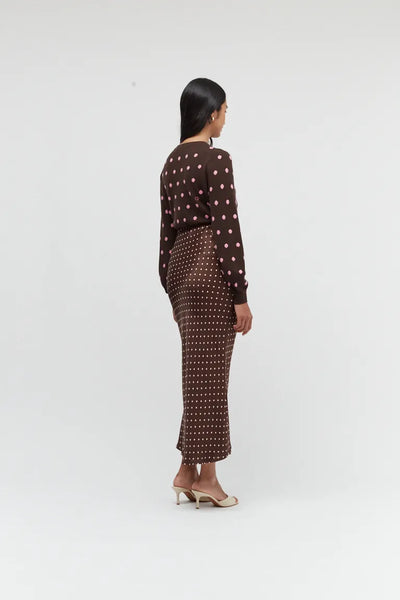 Chocolate Viscose Polka Dot Skirt