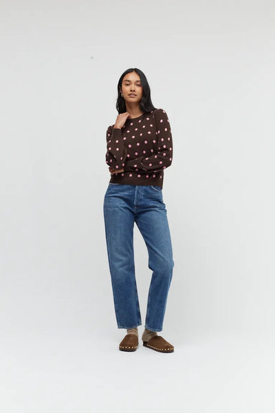 Chocolate Wool-Cashmere Polka Dot Sweater
