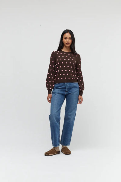 Chocolate Wool-Cashmere Polka Dot Sweater